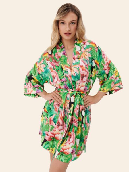 Kimono verde cu imprimeu floral Mohito