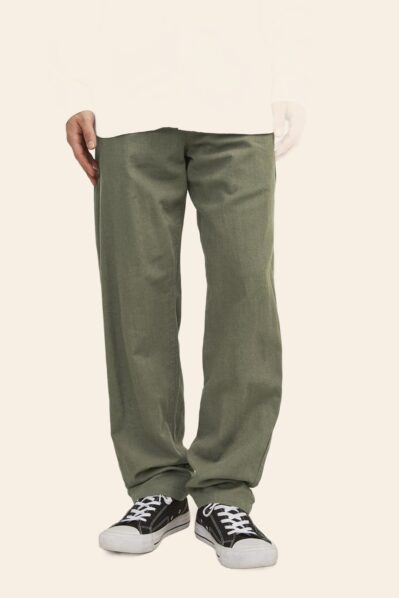 Pantaloni din in verde oliv bărbați Jack & Jones JPSTKANE