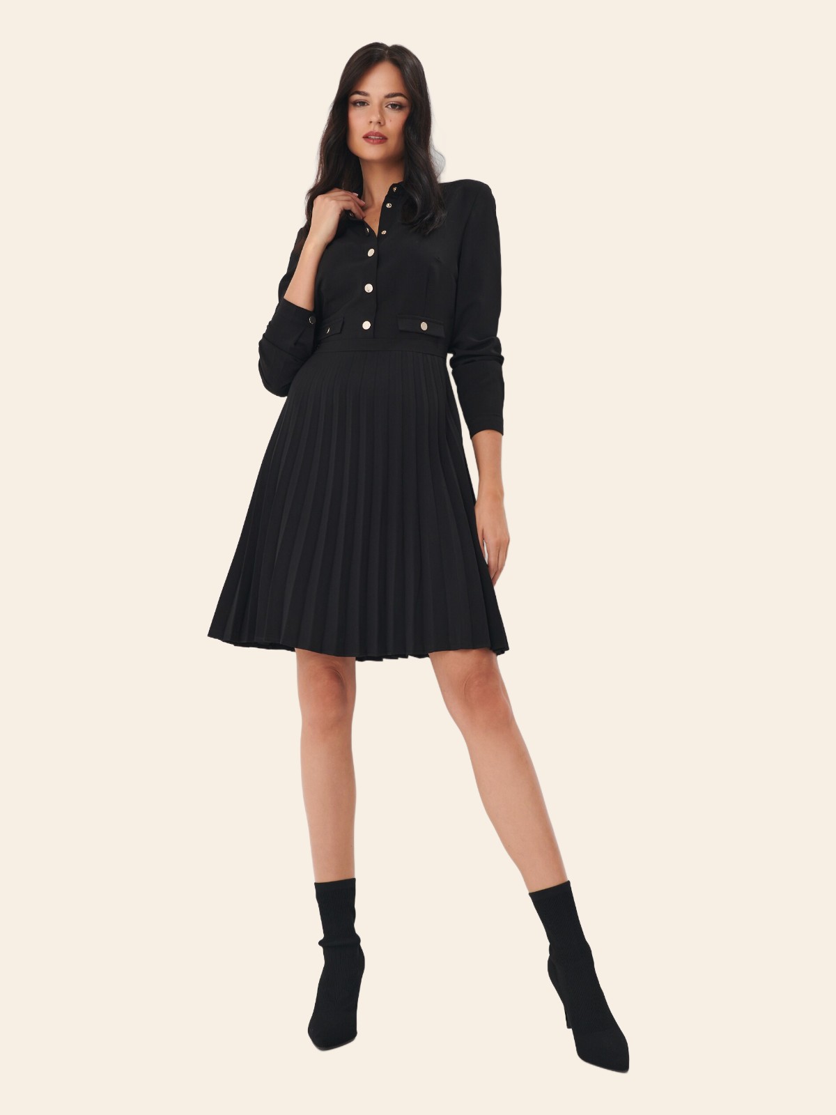 Rochie cămașă mini neagră cu fustă plisată Mohito