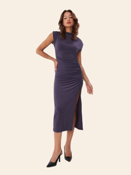 Rochie midi bleumarin cu despicătură Mohito