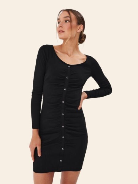 Rochie mini mulată neagră din bumbac Mohito